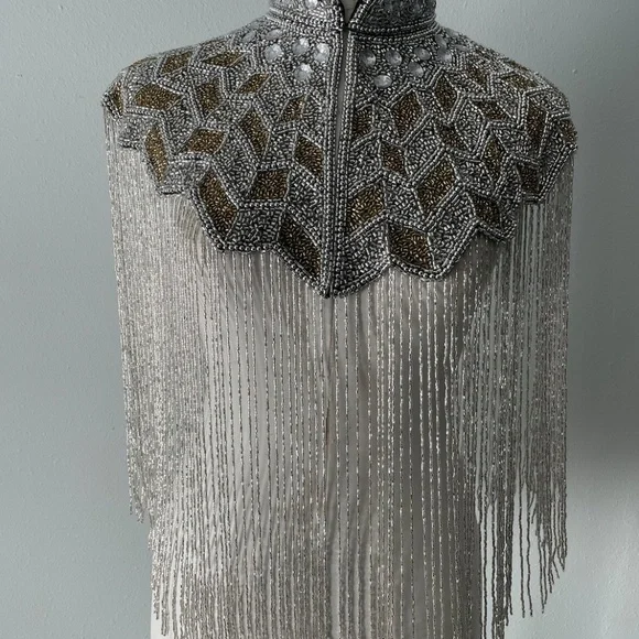 Silver and gold hand beaded fringe capelet O/S - Picture 4 of 8